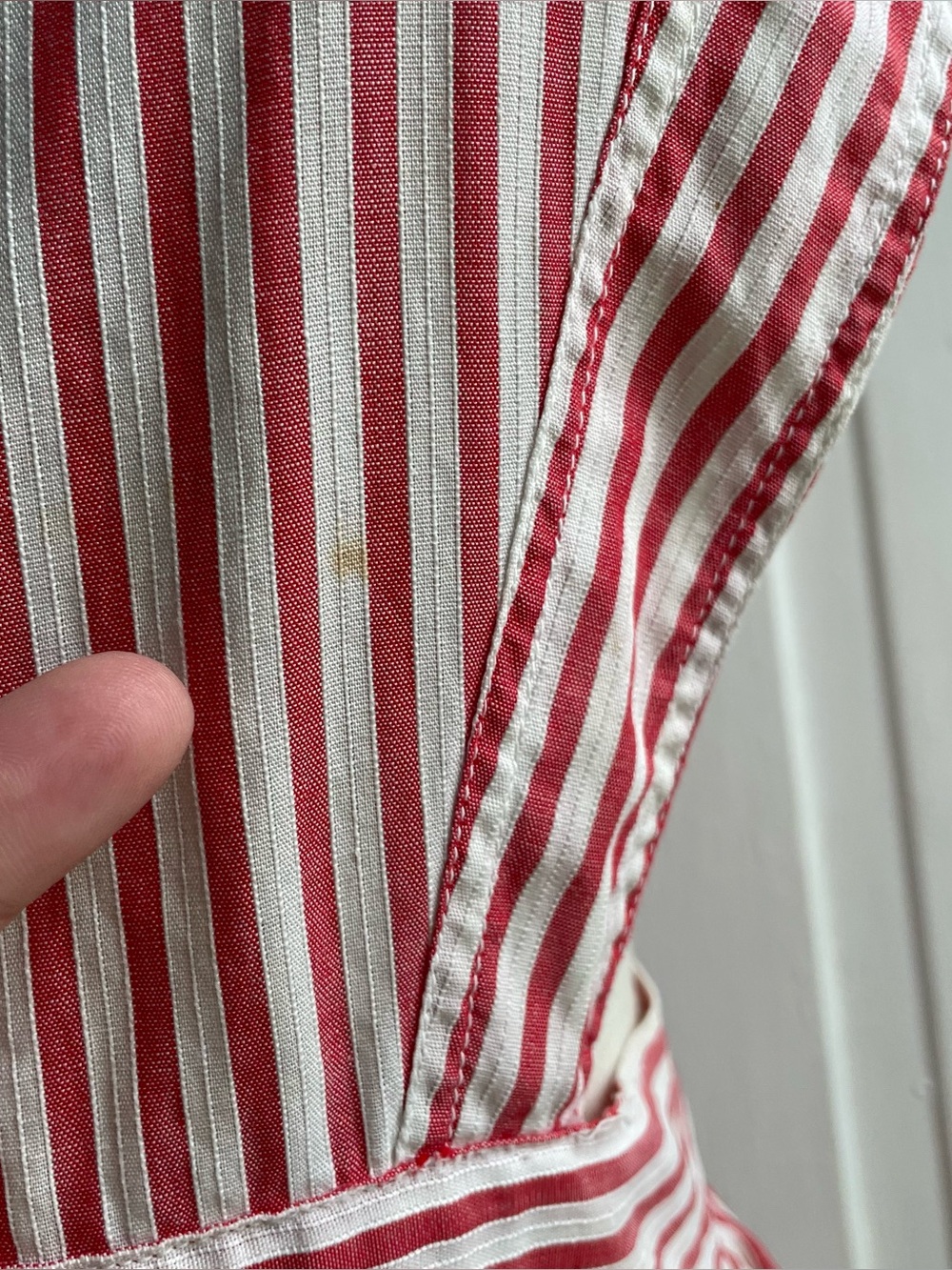 Vintage 50s/60s Candy Striper volunteer  Striped White & Pink Pinafore Apron GSH - Picture 9 of 16